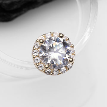 Detail View 1 of 14 Karat Gold Brilliant Sparkle Burst Dermal Anchor Top Part-Clear Gem